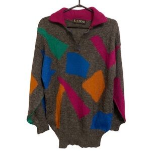 Escada Vintage Abstract 80s Mohair Oversized Colorblock Sweater